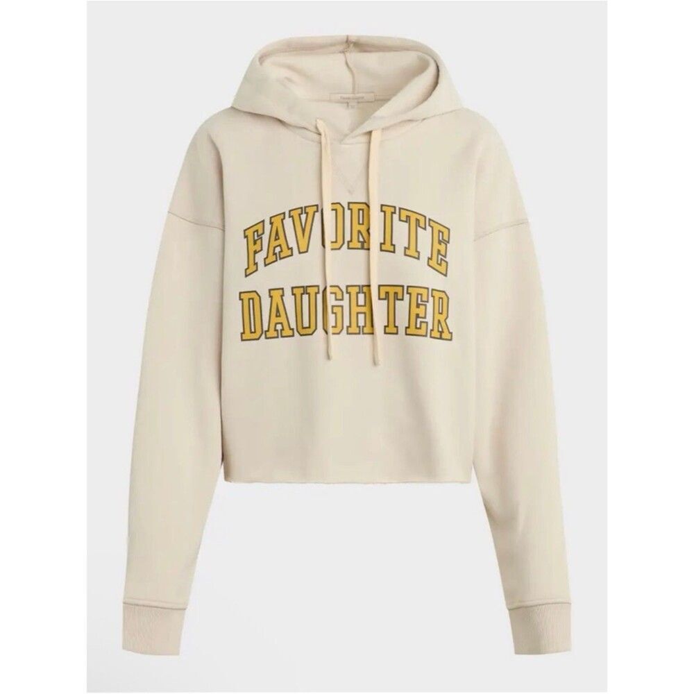 Favorite Daughter The Cropped Collegiate Cotton Blend Hoodie Stone/Dijon - Picture 1 of 6